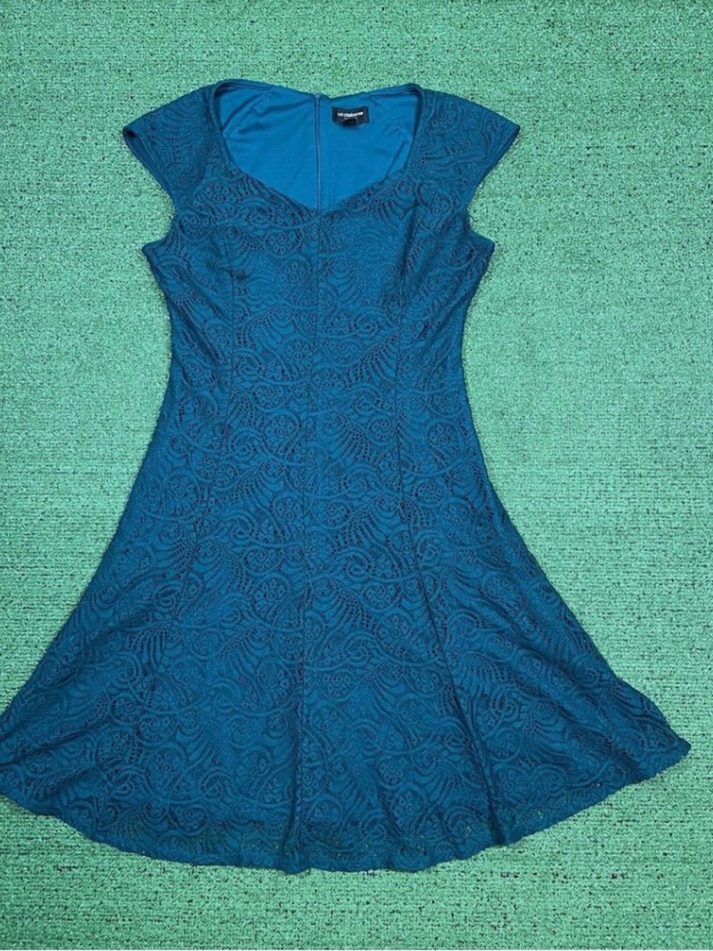 Liz Claiborne Teal Lace Fit & Flare Mini Dress